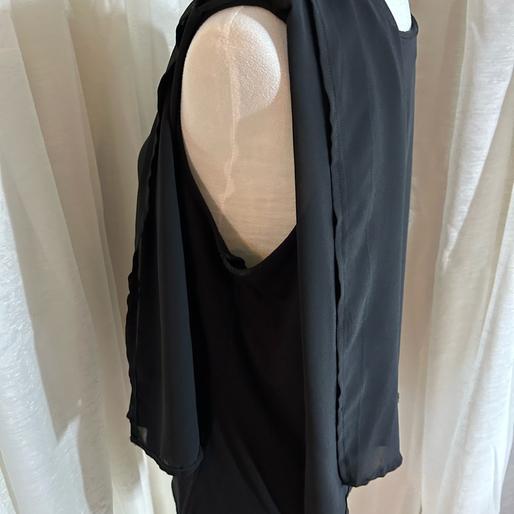 Christopher & Banks black dressy top with a filmy top shell over a tank top - Picture 4 of 9